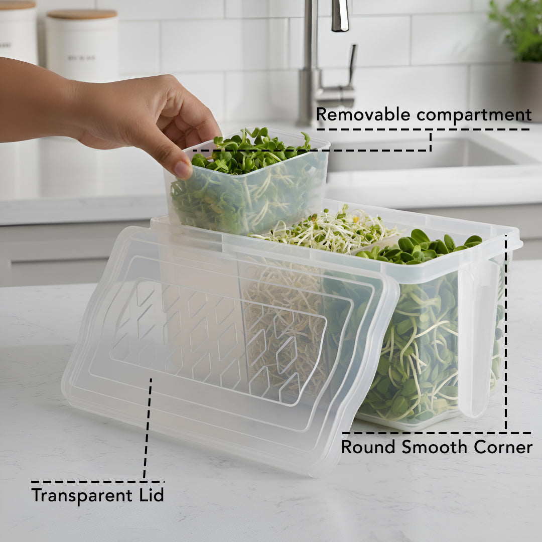 FreshGrid 5L Airtight Multi-Section Container – 6 Compartment Fridge Organiser, BPA Free, Freezer Safe Kitchen Storage Box