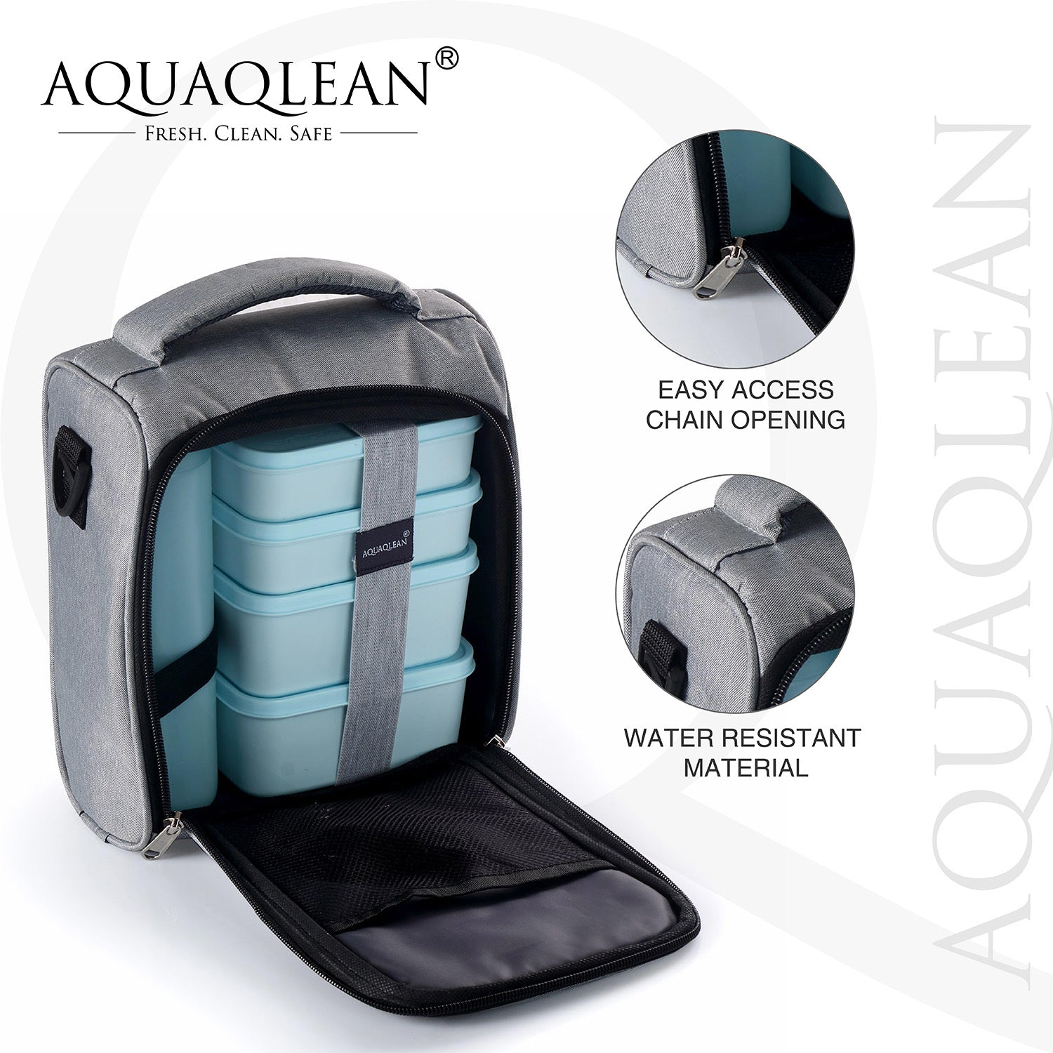 AQUAQLEAN Exquisite Lunch Box with Bag, 4 Food Grade Plastic Containers + 1 Water Bottle, Light Weight | Microwave Safe | Easy to Carry | Leak Proof I (Grey)AQUAQLEAN STOREFRONT