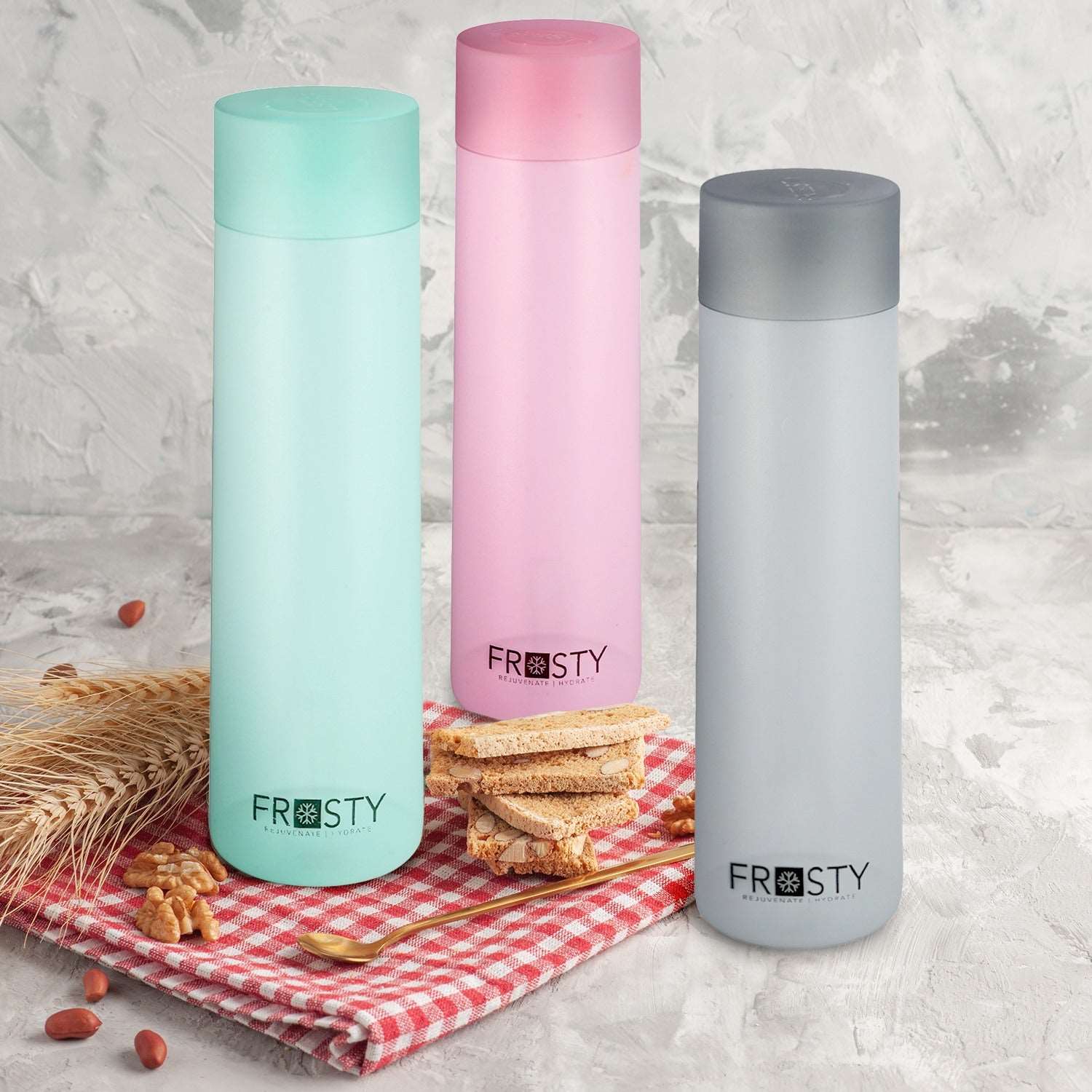 Aquaqlean Frosty 500ml Plastic Water Bottle Gift Set (Pack. of 6 Pieces, 500ml, Multicolour) II Food Grade II Slim & Light WeightAQUAQLEAN STOREFRONT