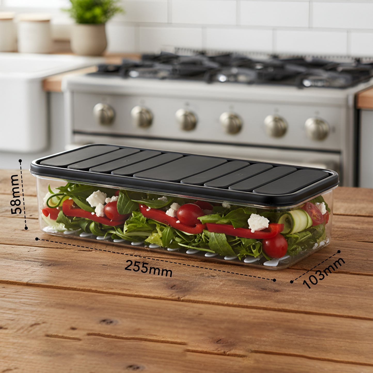 FreshTray Fridge Organiser Box with Drain Basket & Lid – BPA Free, Stackable, Freezer Safe Vegetable Storage Container.