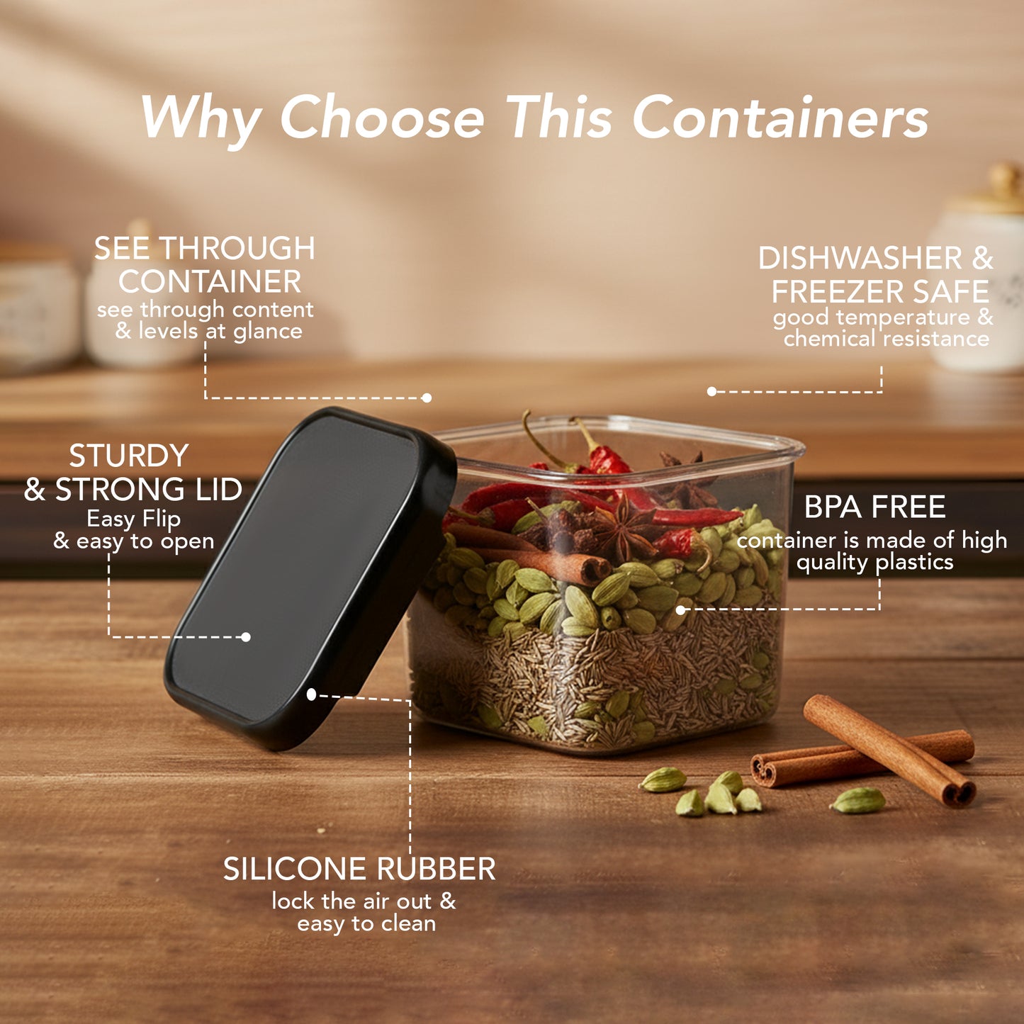SealPro Airtight Square Container with Scoop – Silicone Lid, BPA Free, Freezer & Dishwasher Safe Kitchen Storage Box