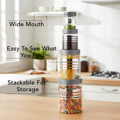 FreshStore Airtight Plastic Jar Set with Spoon – Transparent, Stackable, BPA Free Kitchen Storage Container SL 16PCS