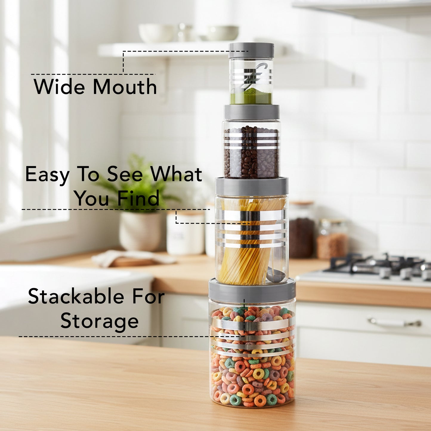 FreshStore Airtight Plastic Jar Set with Spoon – Transparent, Stackable, BPA Free Kitchen Storage Container SL 24PCS