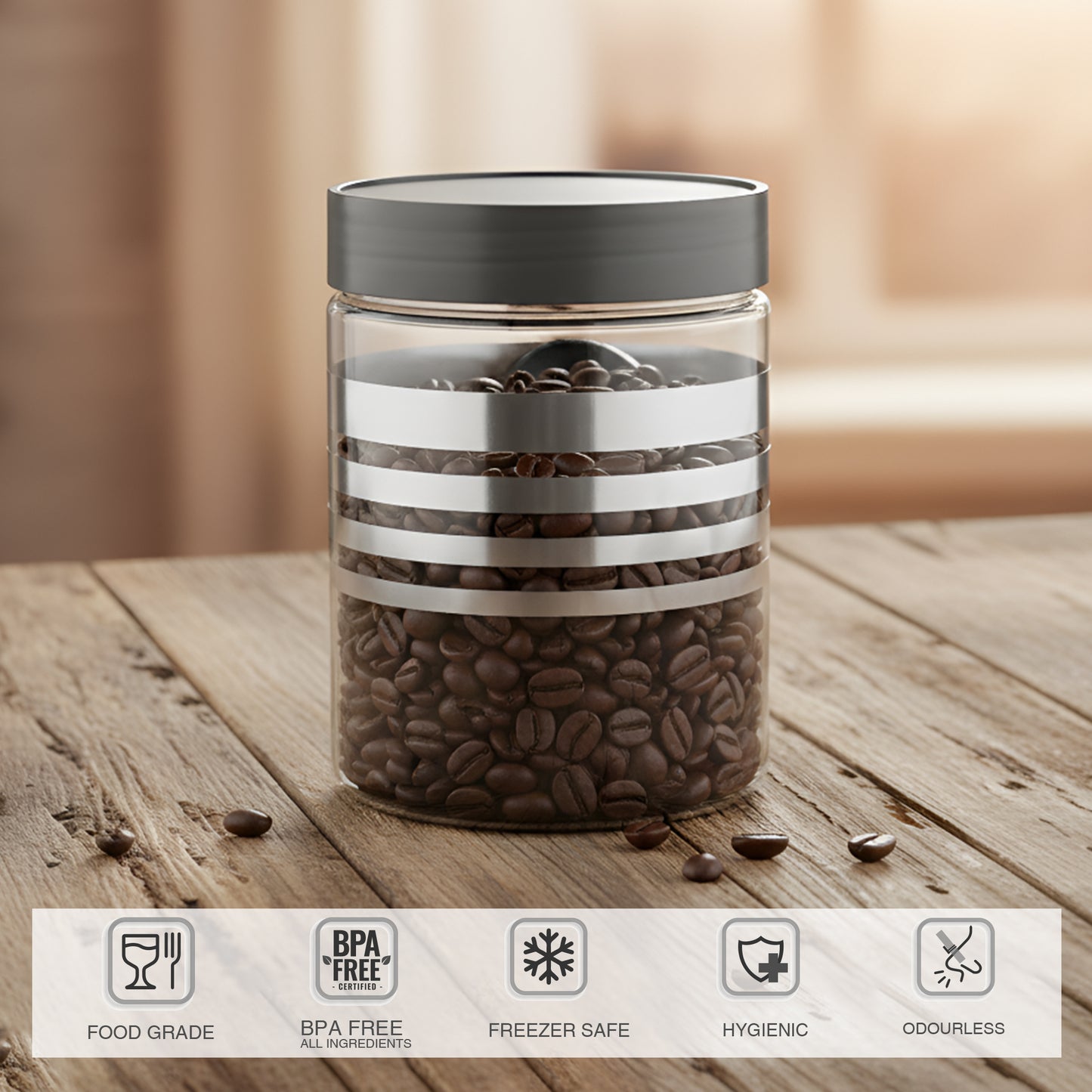 FreshStore Airtight Plastic Jar Set with Spoon – Transparent, Stackable, BPA Free Kitchen Storage Container SL 12pc