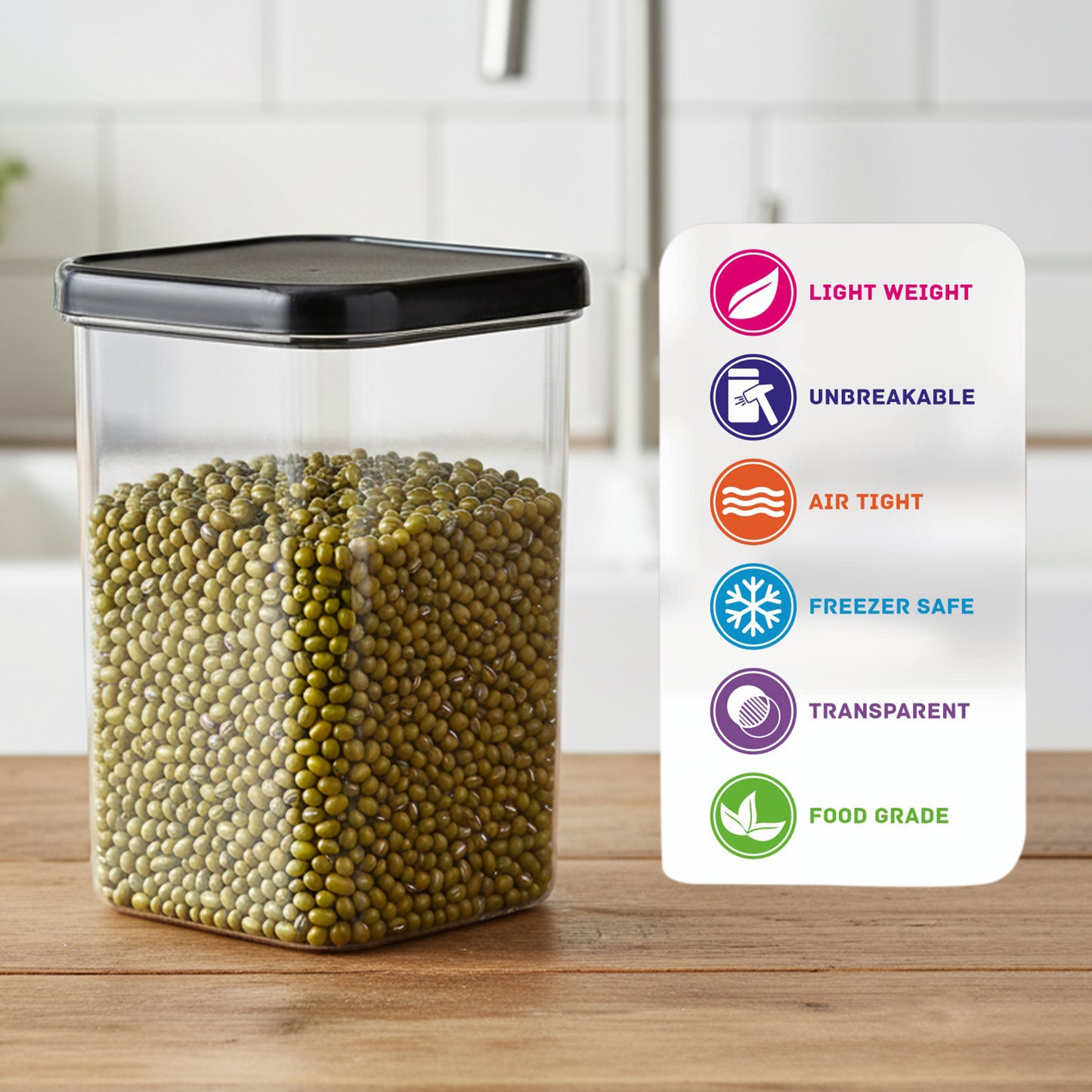 SealPro Airtight Square Container with Scoop – Silicone Lid, BPA Free, Freezer & Dishwasher Safe Kitchen Storage Box