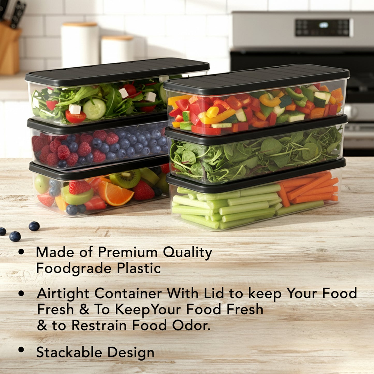 FreshTray Fridge Organiser Box with Drain Basket & Lid – BPA Free, Stackable, Freezer Safe Vegetable Storage Container.