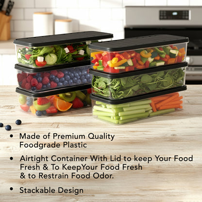 FreshTray Fridge Organiser Box with Drain Basket & Lid – BPA Free, Stackable, Freezer Safe Vegetable Storage Container.