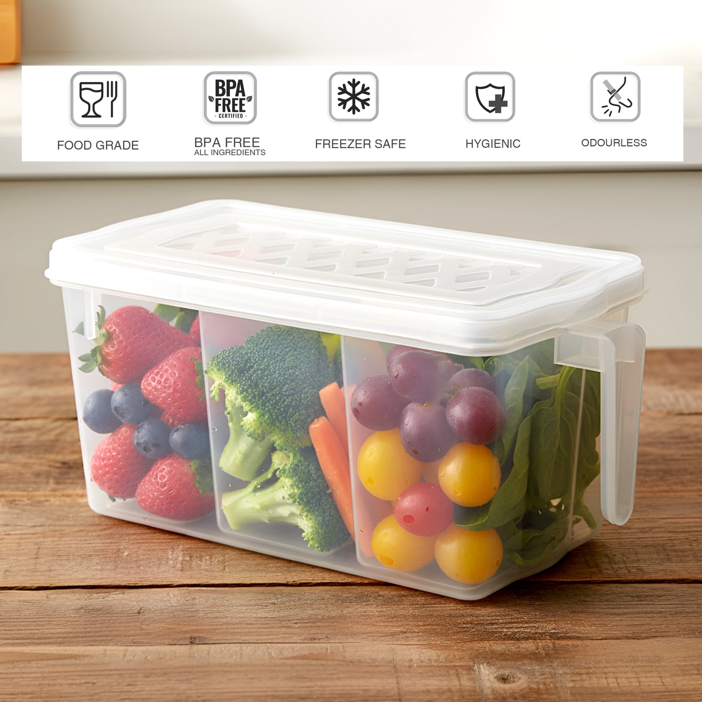 FreshGrid 5L Airtight Multi-Section Container – 6 Compartment Fridge Organiser, BPA Free, Freezer Safe Kitchen Storage Box