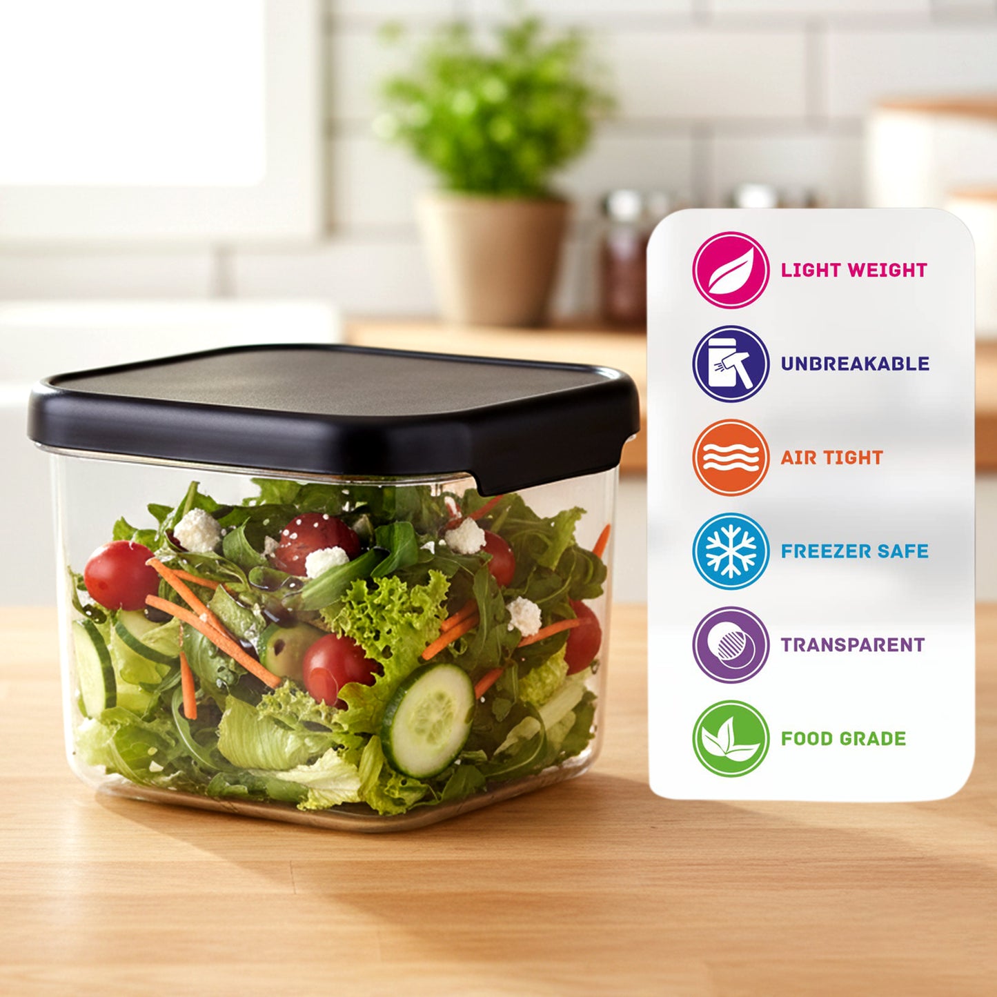 SealPro Airtight Square Container with Scoop – Silicone Lid, BPA Free, Freezer & Dishwasher Safe Kitchen Storage Box