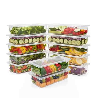 FreshTray Fridge Organiser Box with Drain Basket & Lid – BPA Free, Stackable, Freezer Safe Vegetable Storage Container.