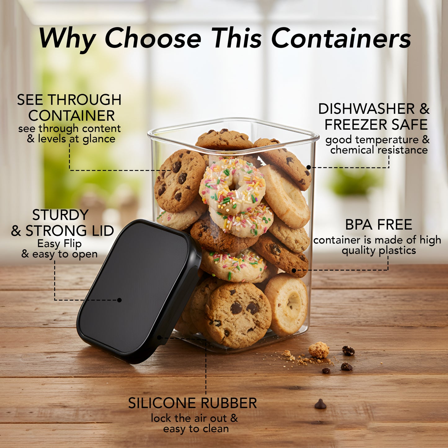 SealPro Airtight Square Container with Scoop – Silicone Lid, BPA Free, Freezer & Dishwasher Safe Kitchen Storage Box