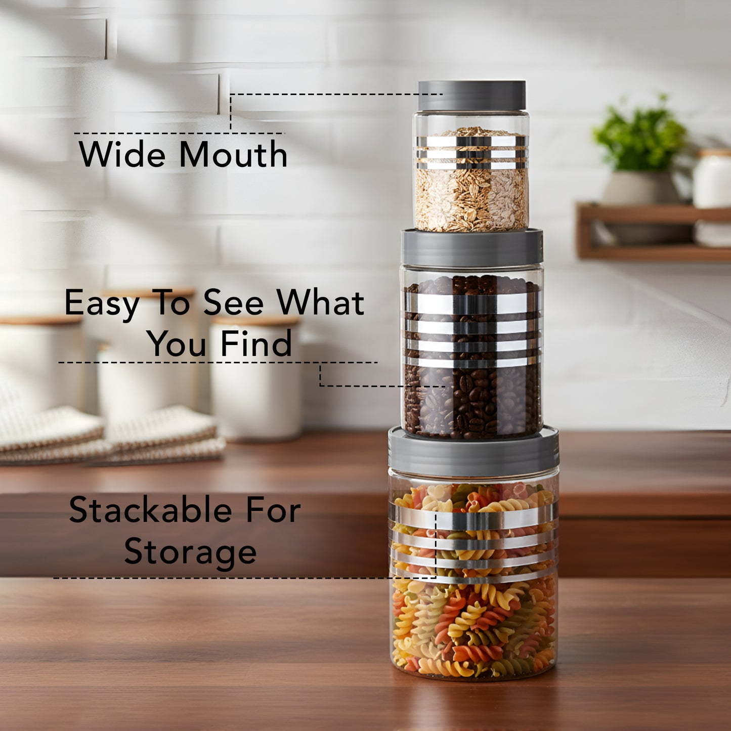 FreshStore Airtight Plastic Jar Set with Spoon – Transparent, Stackable, BPA Free Kitchen Storage Container SL 18PCS