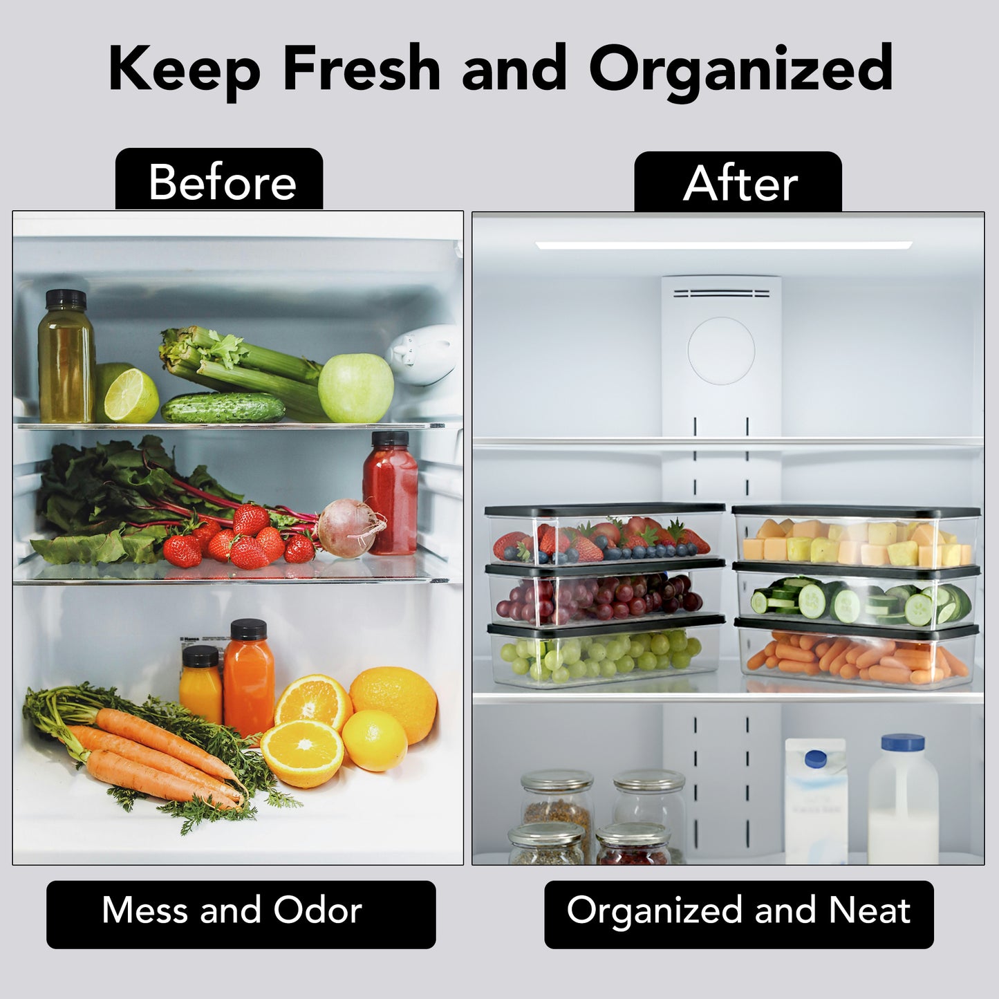 FreshTray Fridge Organiser Box with Drain Basket & Lid – BPA Free, Stackable, Freezer Safe Vegetable Storage Container.