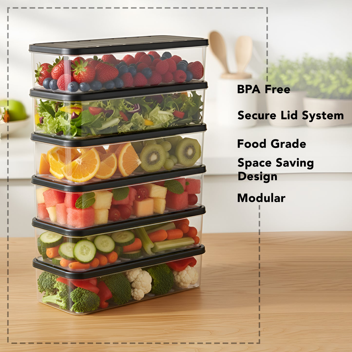 FreshTray Fridge Organiser Box with Drain Basket & Lid – BPA Free, Stackable, Freezer Safe Vegetable Storage Container.