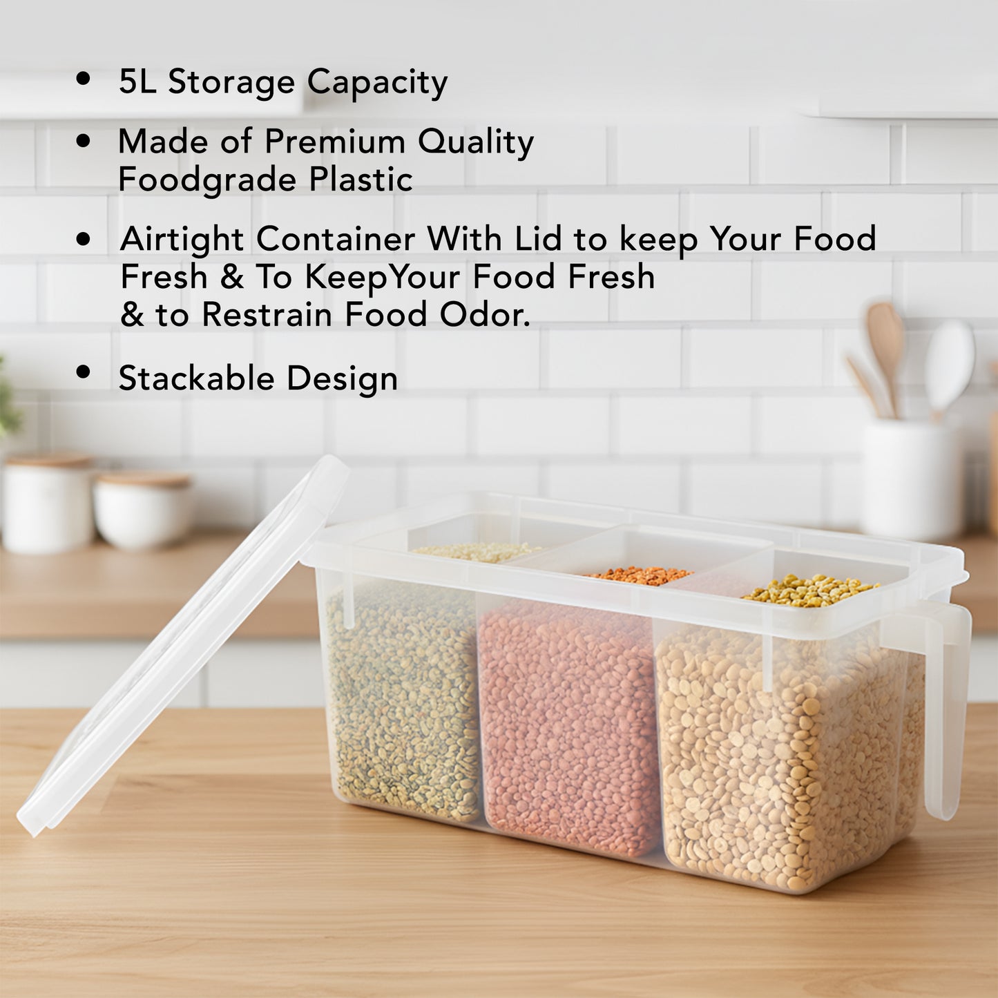 FreshGrid 5L Airtight Multi-Section Container – 6 Compartment Fridge Organiser, BPA Free, Freezer Safe Kitchen Storage Box