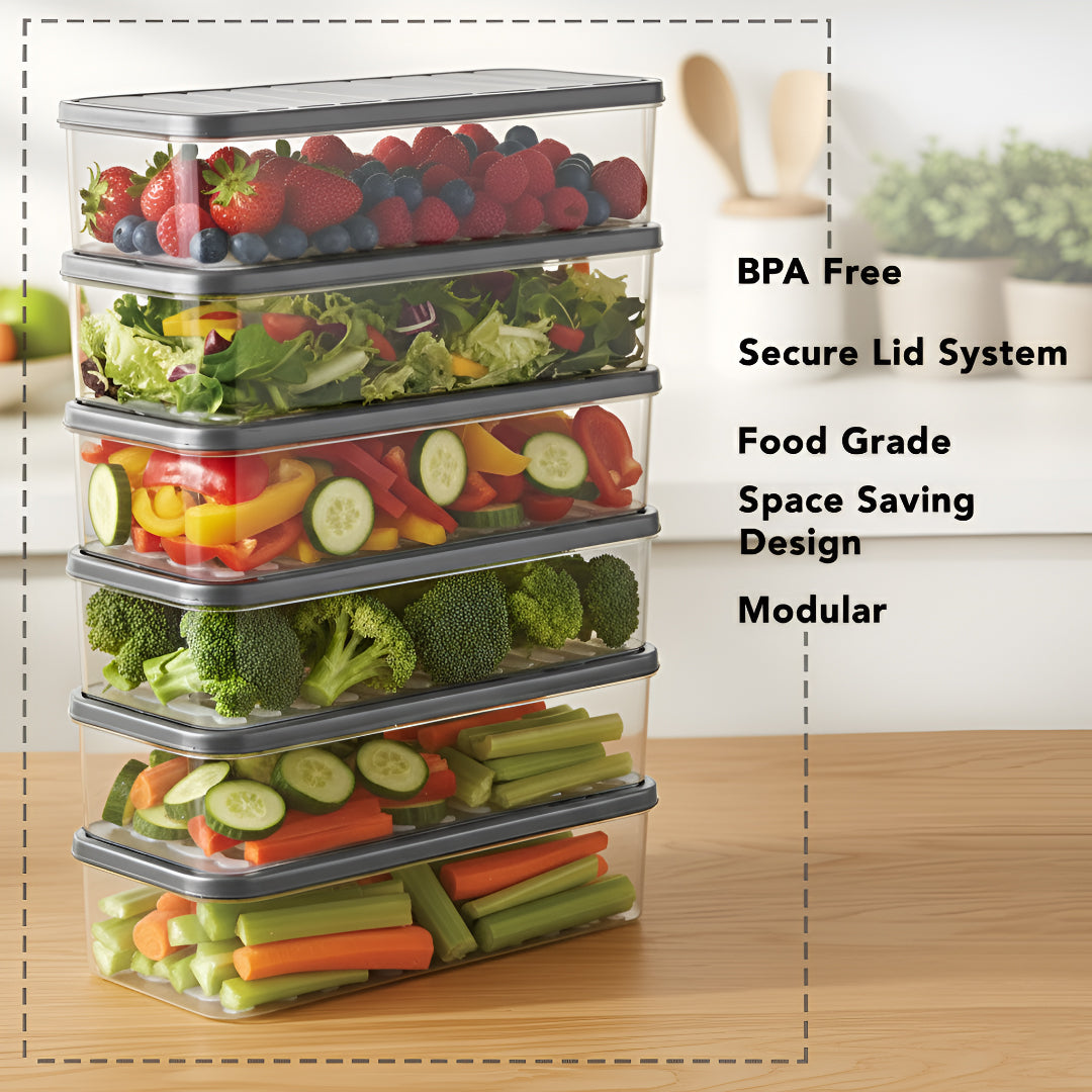 FreshTray Fridge Organiser Box with Drain Basket & Lid – BPA Free, Stackable, Freezer Safe Vegetable Storage Container. (Copy)