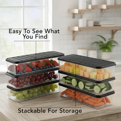 FreshTray Fridge Organiser Box with Drain Basket & Lid – BPA Free, Stackable, Freezer Safe Vegetable Storage Container.