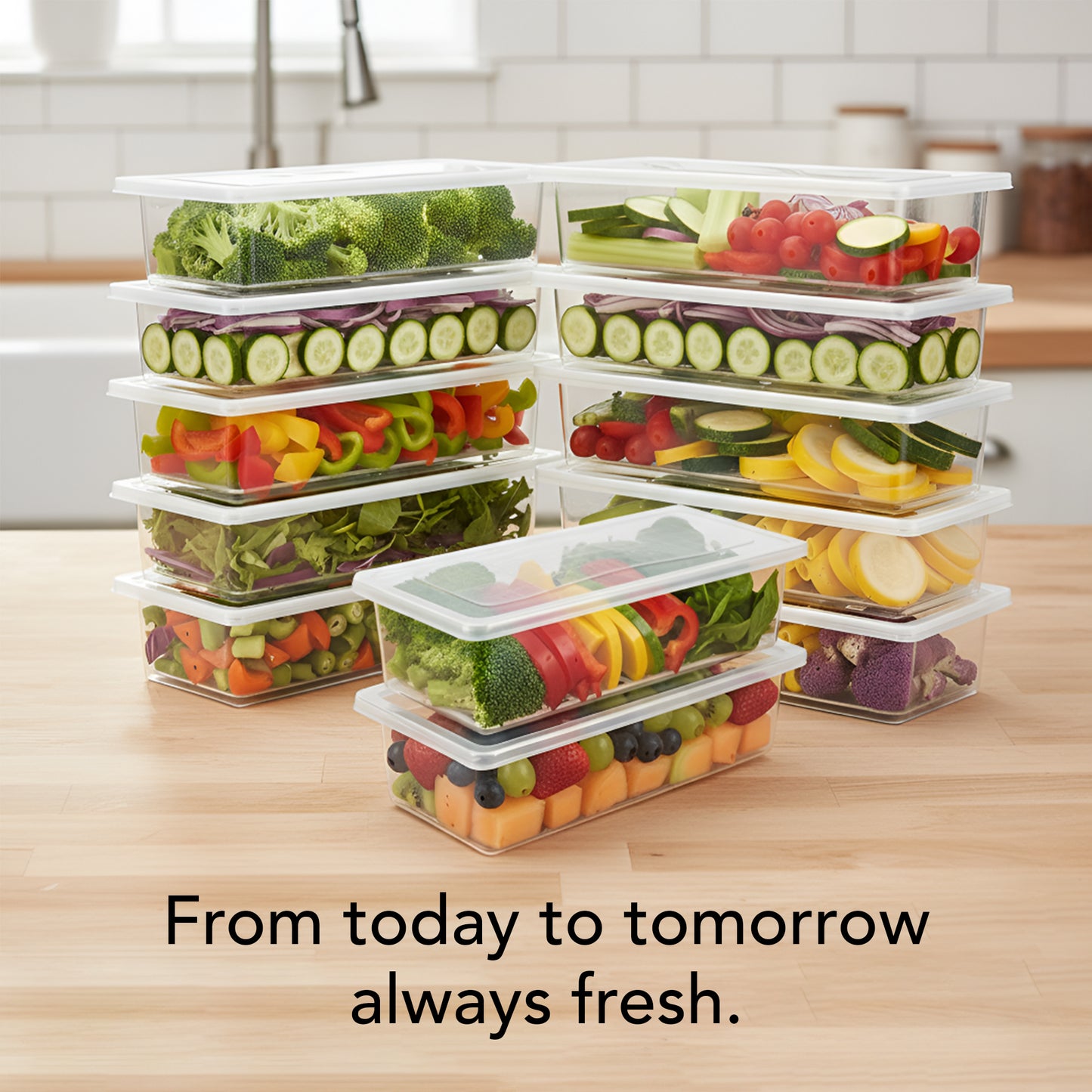FreshTray Fridge Organiser Box with Drain Basket & Lid – BPA Free, Stackable, Freezer Safe Vegetable Storage Container.