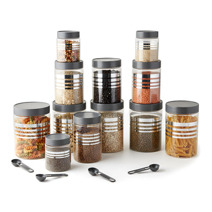 FreshStore Airtight Plastic Jar Set with Spoon – Transparent, Stackable, BPA Free Kitchen Storage Container SL 12pc