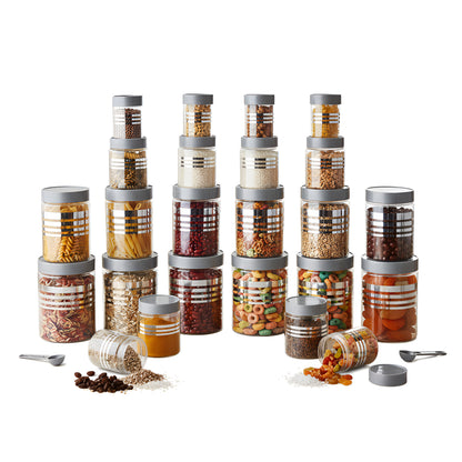 FreshStore Airtight Plastic Jar Set with Spoon – Transparent, Stackable, BPA Free Kitchen Storage Container SL 24PCS