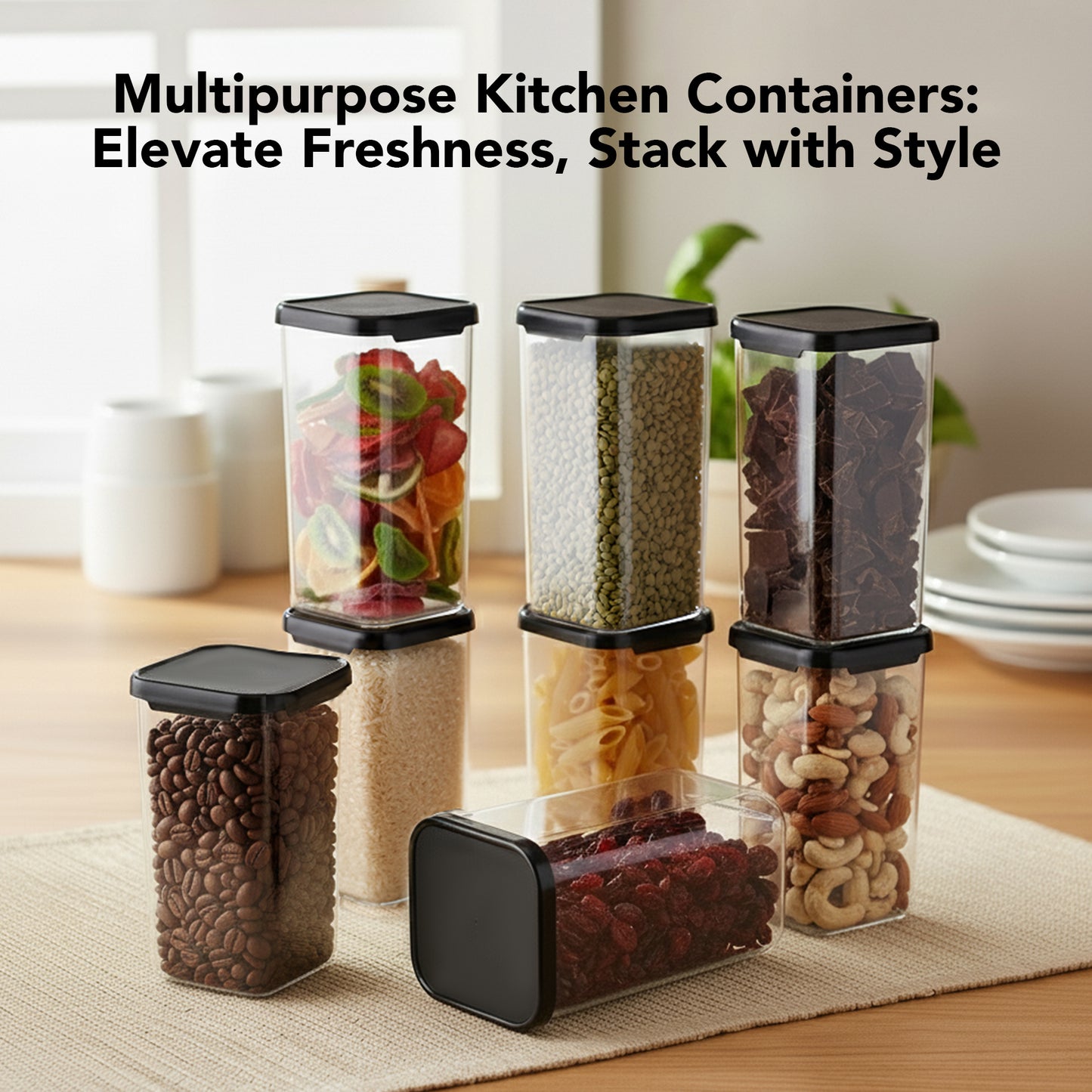 SealPro Airtight Square Container with Scoop – Silicone Lid, BPA Free, Freezer & Dishwasher Safe Kitchen Storage Box