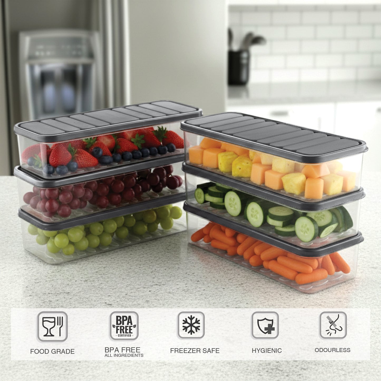 FreshTray Fridge Organiser Box with Drain Basket & Lid – BPA Free, Stackable, Freezer Safe Vegetable Storage Container. (Copy)