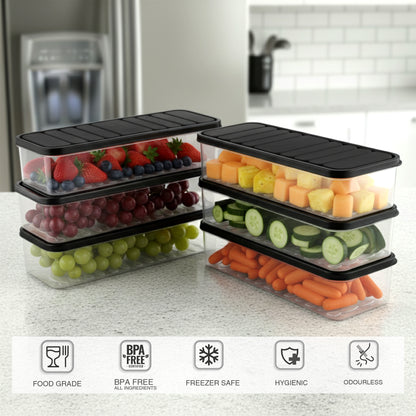 FreshTray Fridge Organiser Box with Drain Basket & Lid – BPA Free, Stackable, Freezer Safe Vegetable Storage Container.