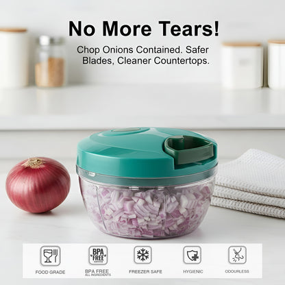 SwiftChop 2-in-1 Hand Pull Chopper – No-Tears Onion Cutter, BPA Free Manual Food Chopper with String Pull.