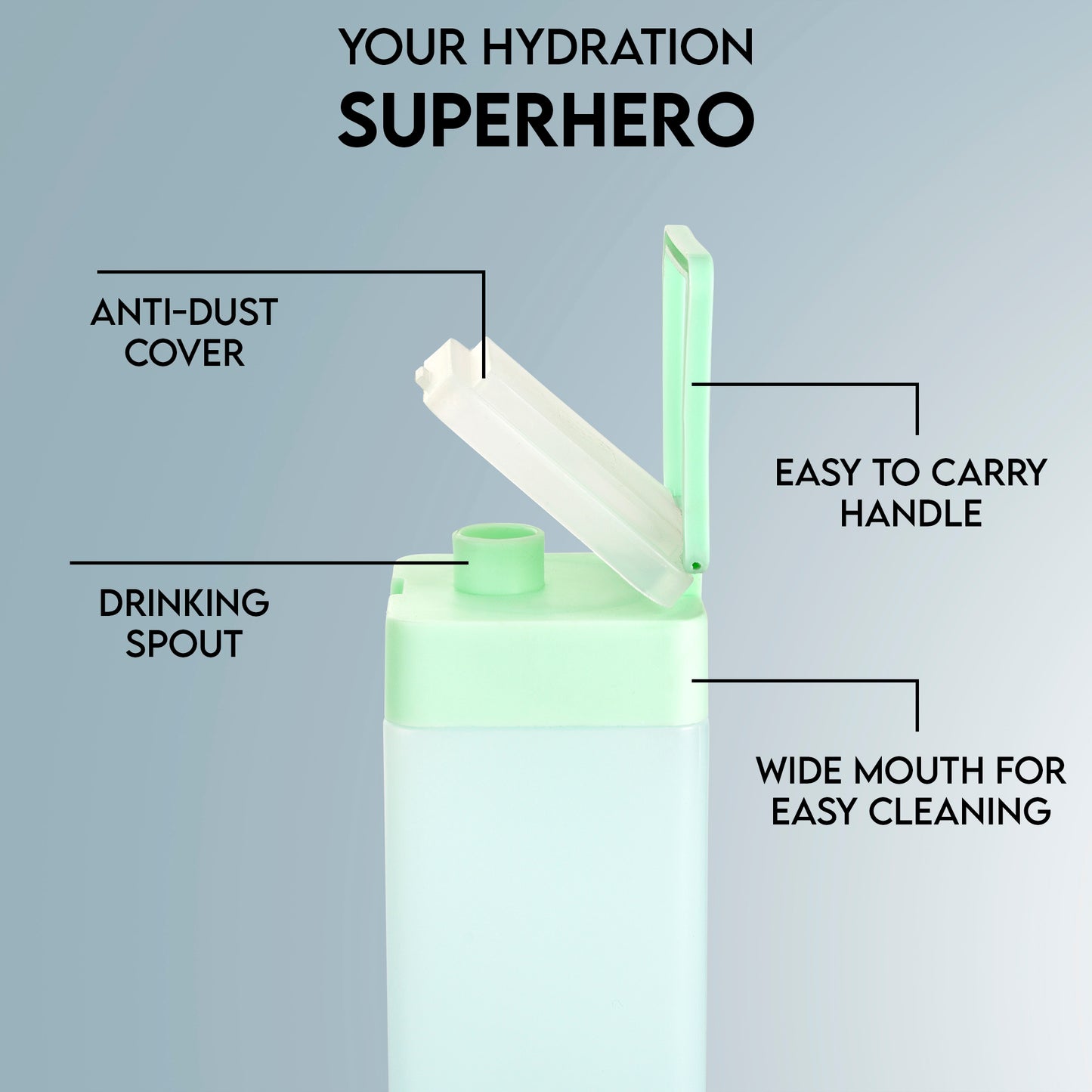 AQ India's 1st Square Flip Cap Bottle with Handle I 1000ml (6pcs Gift Set) I Food Grade & Reusable