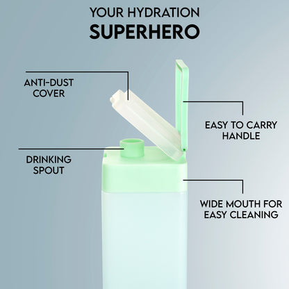AQ India's 1st Square Flip Cap Bottle with Handle I 1000ml (6pcs Gift Set) I Food Grade & Reusable