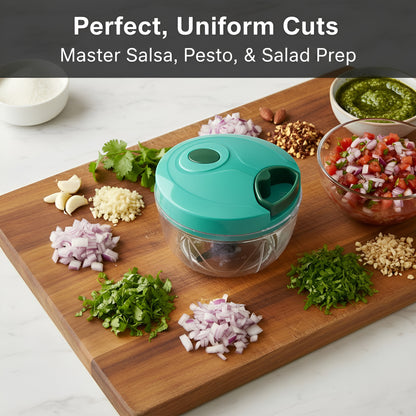 SwiftChop 2-in-1 Hand Pull Chopper – No-Tears Onion Cutter, BPA Free Manual Food Chopper with String Pull.