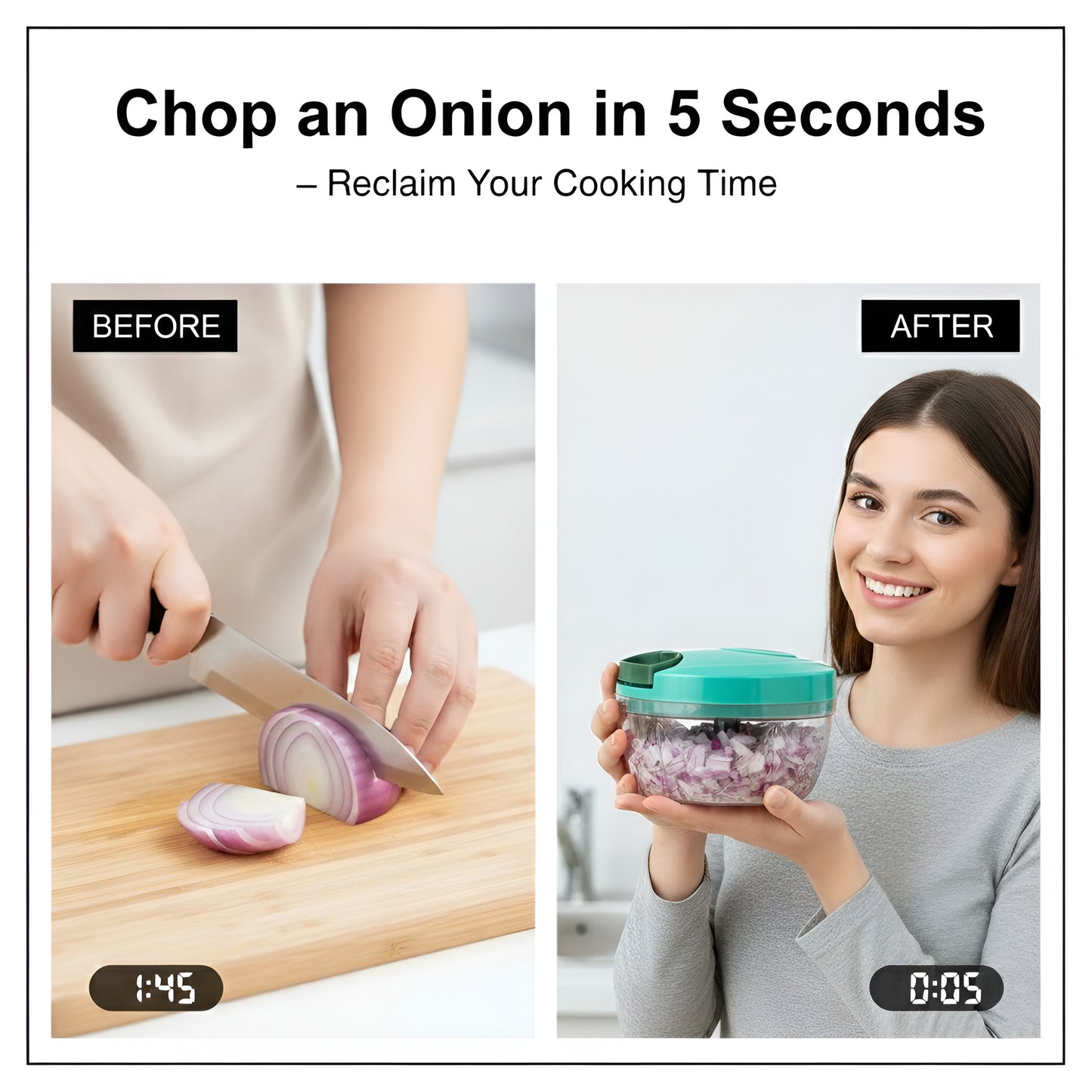 SwiftChop 2-in-1 Hand Pull Chopper – No-Tears Onion Cutter, BPA Free Manual Food Chopper with String Pull.