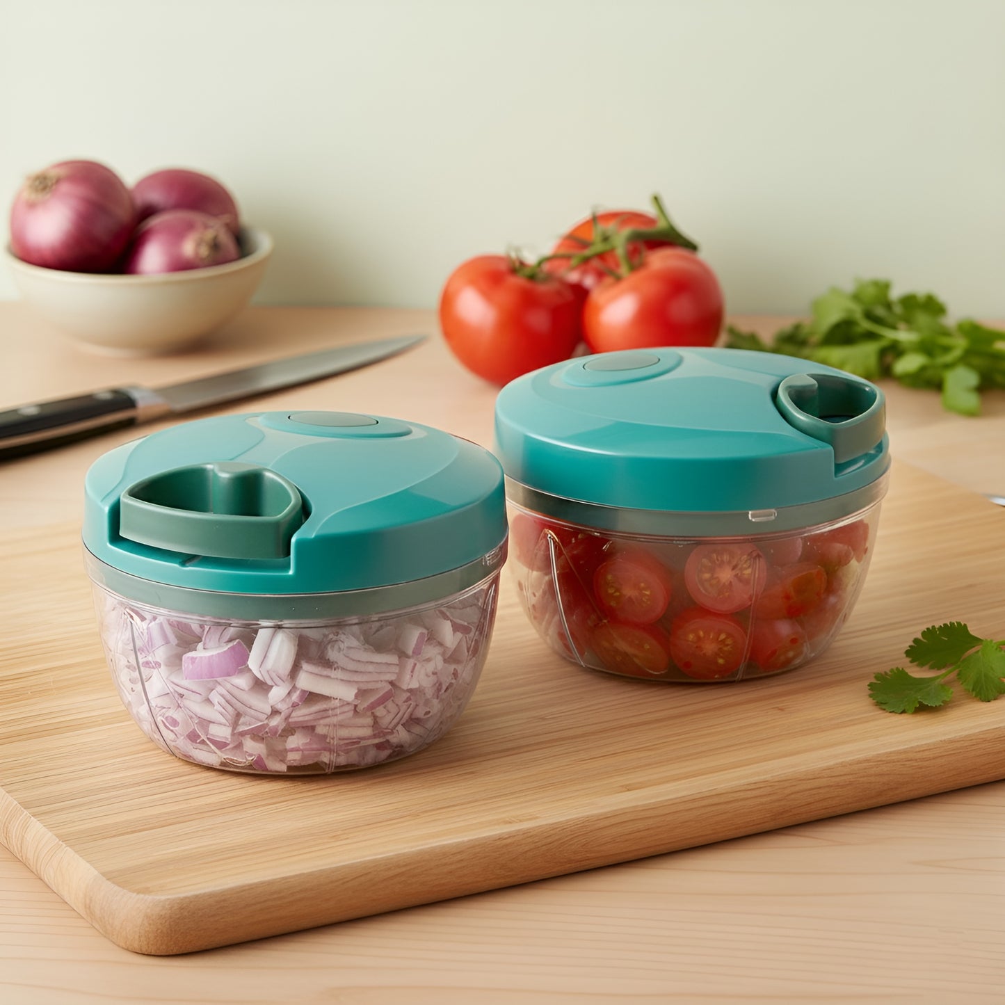 SwiftChop 2-in-1 Hand Pull Chopper – No-Tears Onion Cutter, BPA Free Manual Food Chopper with String Pull.