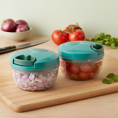 SwiftChop 2-in-1 Hand Pull Chopper – No-Tears Onion Cutter, BPA Free Manual Food Chopper with String Pull.
