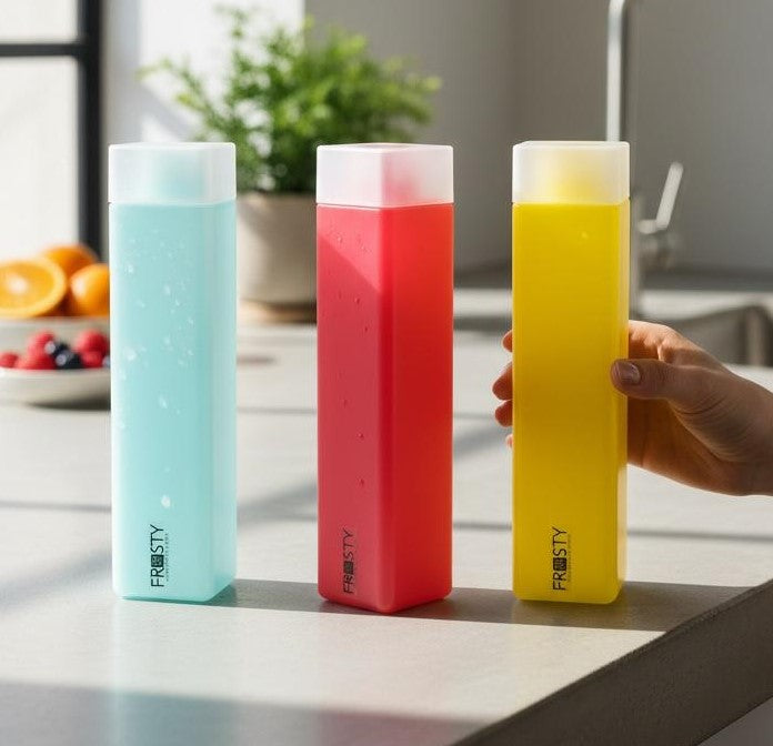 Aquaqlean Frosty Plastic Fridge Water Bottle - EUROPEAN (Multicolor 6 pcs set) I Food Grade I Gift Set I Gym Use I Office Use I Home Use