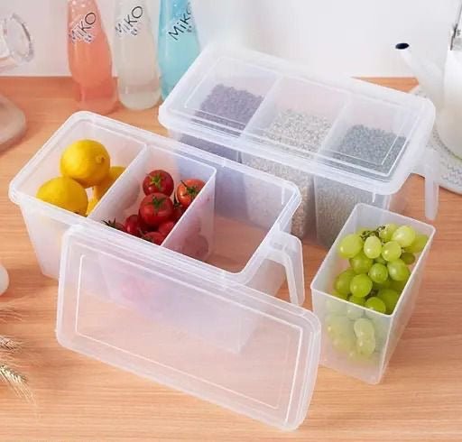 AQ 1500ml Fridge Storage Container (1pcs Set,Natural) | 3 - Compartment Stackable Freezer Box | Plastic Organizer for Fish, Meat, Vegetables & Fruits | Fridge Storage Box | Fresh - Keeping Utility ContainerAQUAQLEAN STOREFRONT