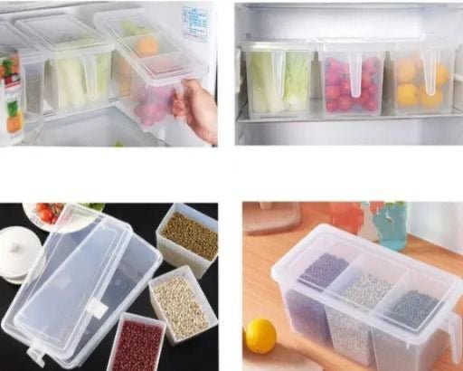 AQ 1500ml Fridge Storage Container (1pcs Set,Natural) | 3 - Compartment Stackable Freezer Box | Plastic Organizer for Fish, Meat, Vegetables & Fruits | Fridge Storage Box | Fresh - Keeping Utility ContainerAQUAQLEAN STOREFRONT