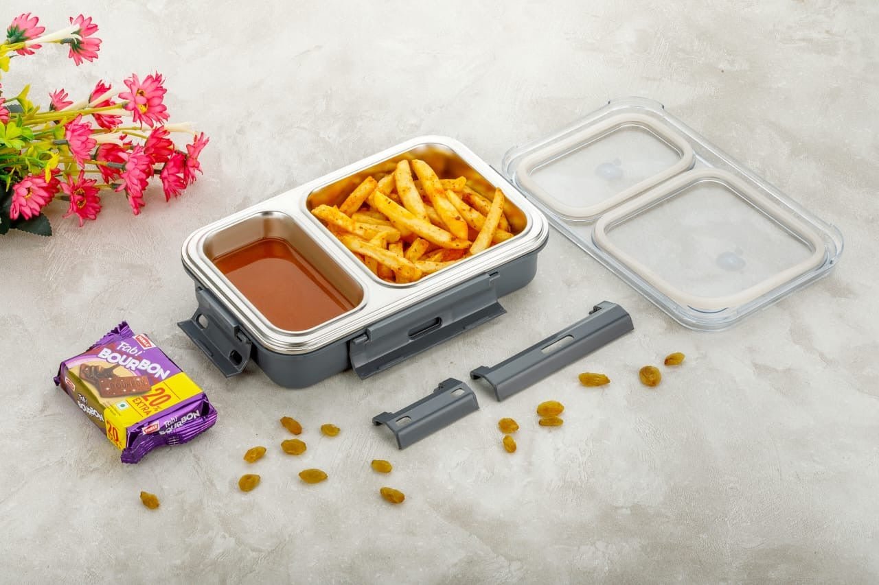 AQ 2 - Compartment SS Lunch Box | 700ml Leak - Proof Tiffin Box for BPA - Free & Eco - Friendly ContainerAQUAQLEAN STOREFRONT