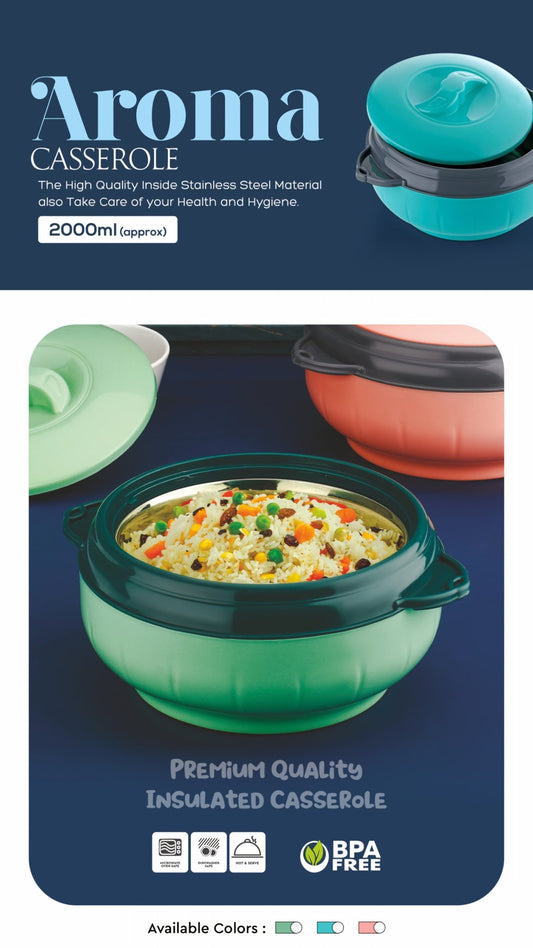 Aquaqlean Aroma Casserole | 2000ml Insulated Hot Pot | Double - Wall Thermal Casserole for Hot & Cold Food | Durable & Stylish Serving Dish for Kitchen & DiningAQUAQLEAN STOREFRONT