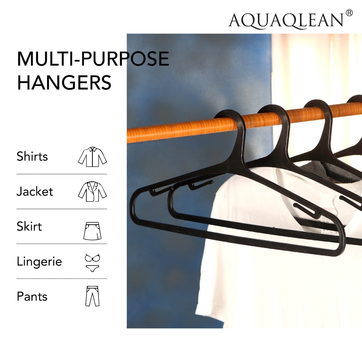 AQUAQLEAN Black Plastic Hangers For Clothes, Wardrobe Management, Space Saver For Clothes Hanging Needs(Pack Of 12)AQUAQLEAN STOREFRONT