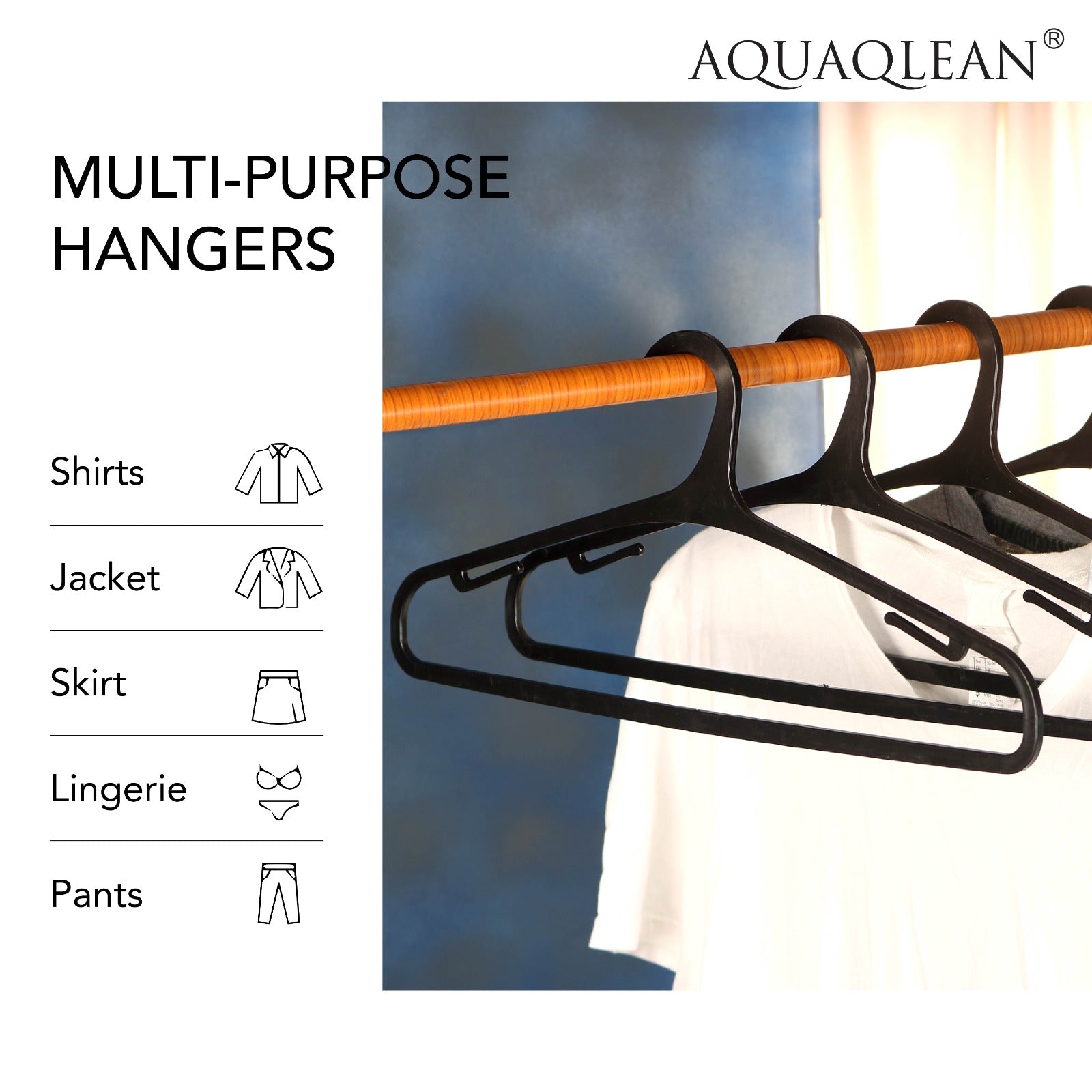 AQUAQLEAN Black Plastic Hangers For Clothes, Wardrobe Management, Space Saver For Clothes Hanging Needs(Pack Of 12)AQUAQLEAN STOREFRONT