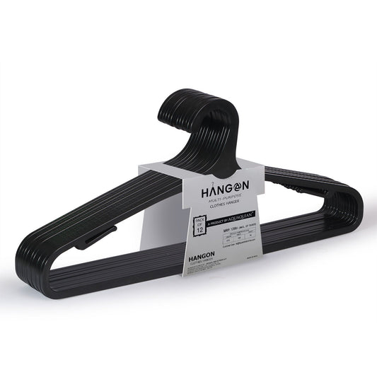AQUAQLEAN Black Plastic Hangers For Clothes, Wardrobe Management, Space Saver For Clothes Hanging Needs(Pack Of 12)AQUAQLEAN STOREFRONT