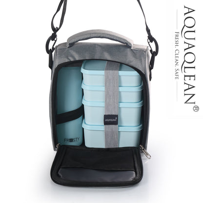 AQUAQLEAN Exquisite Lunch Box with Bag, 4 Food Grade Plastic Containers + 1 Water Bottle, Light Weight | Microwave Safe | Easy to Carry | Leak Proof I (Grey)AQUAQLEAN STOREFRONT