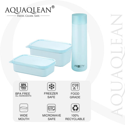 AQUAQLEAN Exquisite Lunch Box with Bag, 4 Food Grade Plastic Containers + 1 Water Bottle, Light Weight | Microwave Safe | Easy to Carry | Leak Proof I (Grey)AQUAQLEAN STOREFRONT