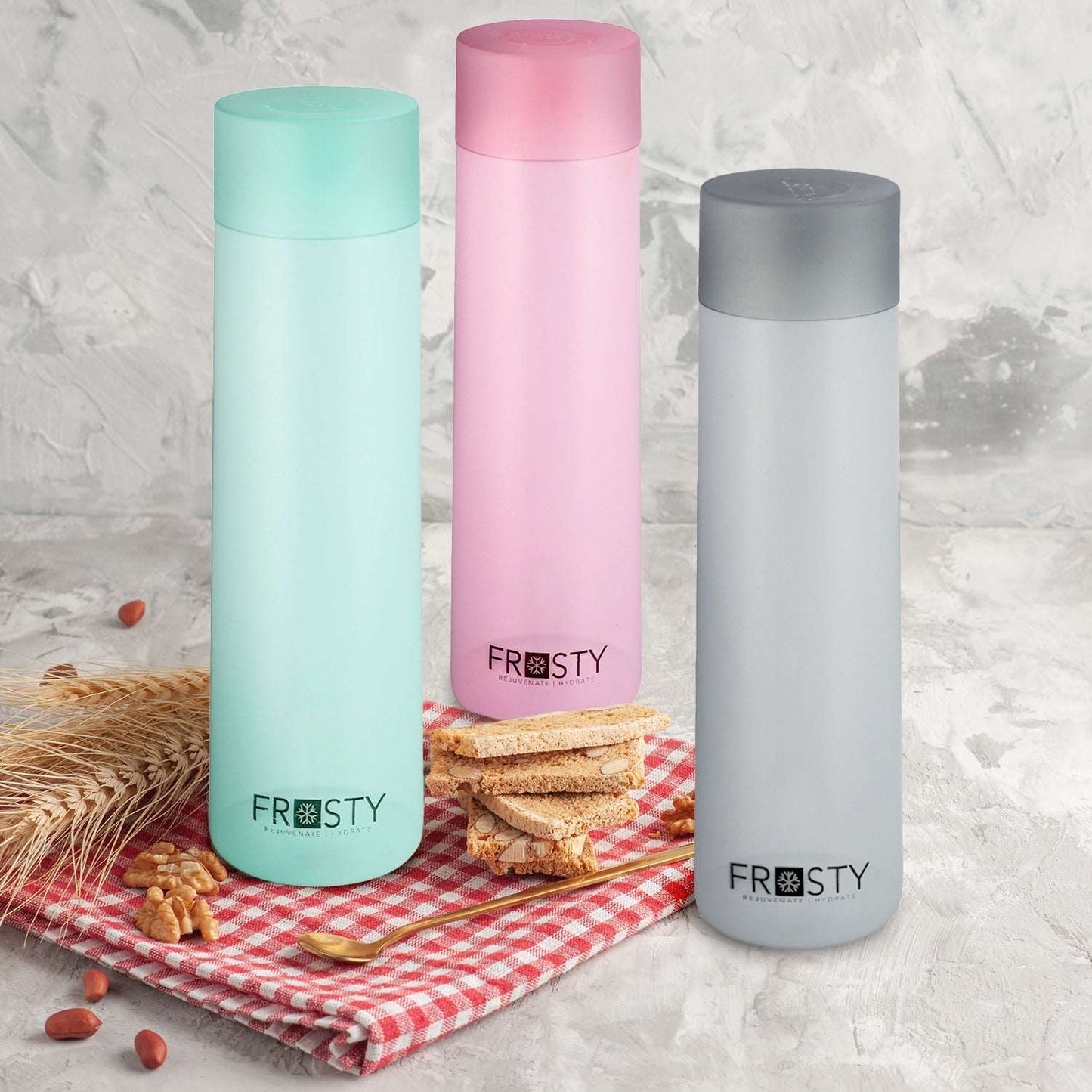 Aquaqlean Frosty 500ml Plastic Water Bottle Gift Set (Pack. of 6 Pieces, 500ml, Multicolour) II Food Grade II Slim & Light WeightAQUAQLEAN STOREFRONT