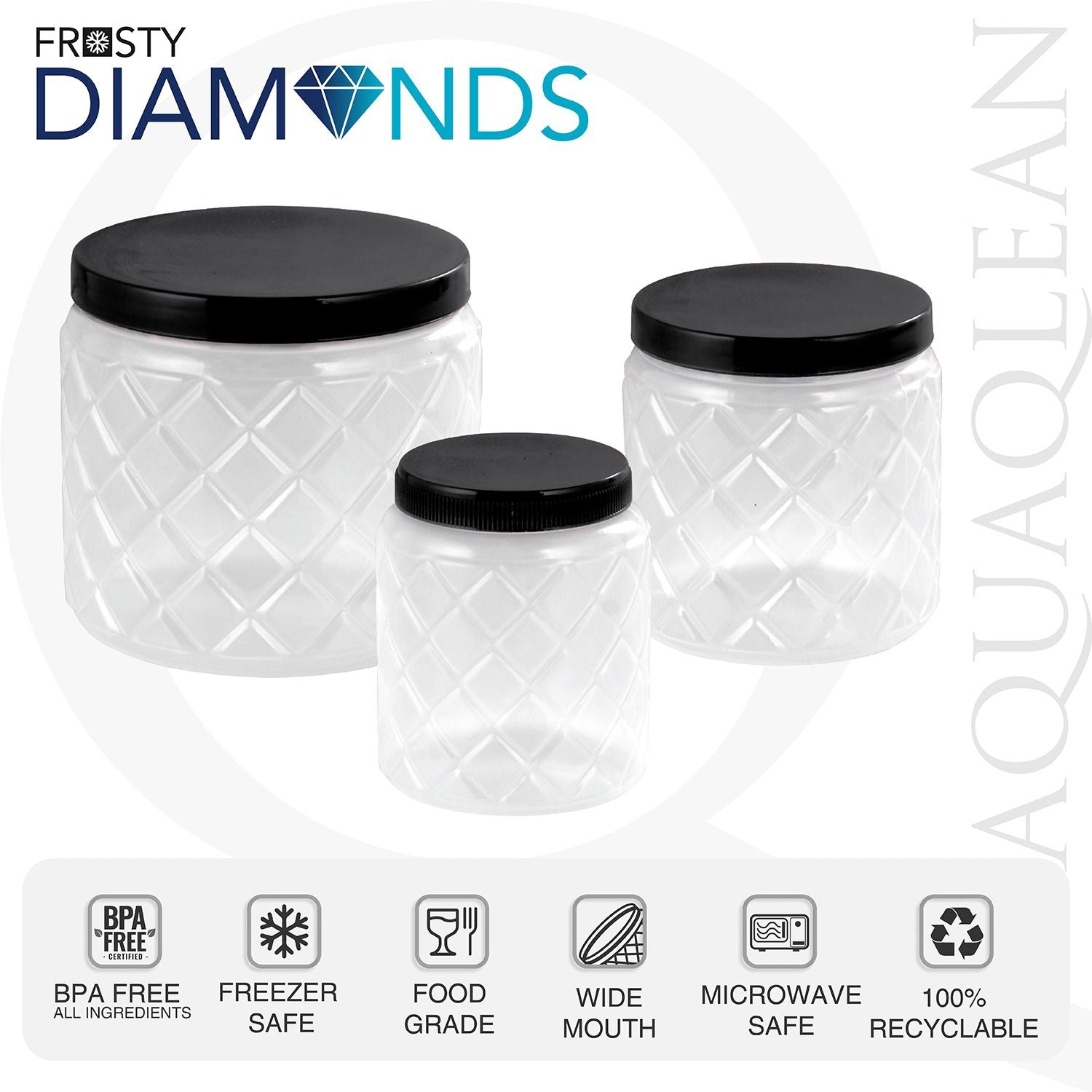 AQUAQLEAN Frosty Diamond Food Grade Plastic Storage Jar and Container Set, 6 Pieces, (2 x 1100ml, 2 x 600ml, 2 x 300ml)AQUAQLEAN STOREFRONT