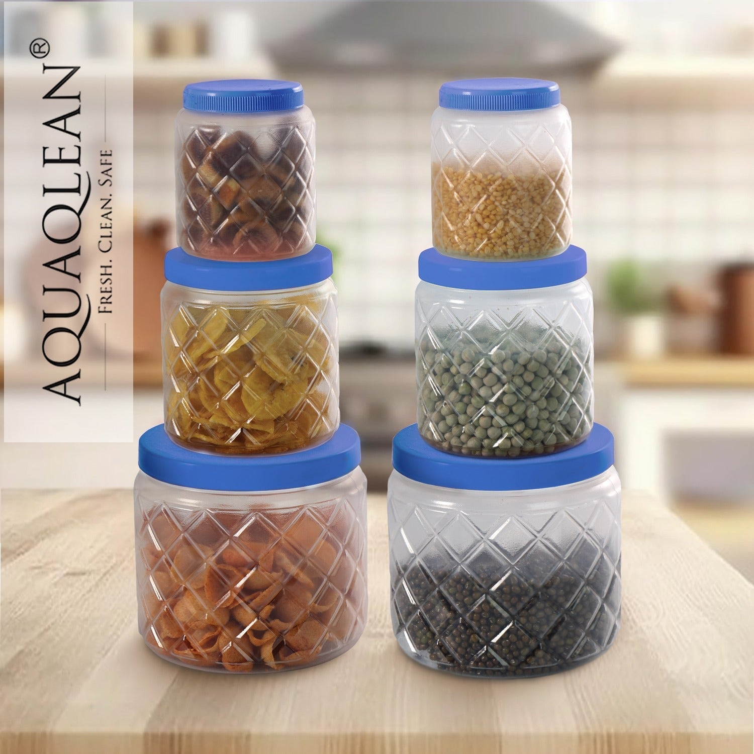 AQUAQLEAN Frosty Diamond Food Grade Plastic Storage Jar and Container Set, 6 Pieces, (2 x 1100ml, 2 x 600ml, 2 x 300ml)AQUAQLEAN STOREFRONT