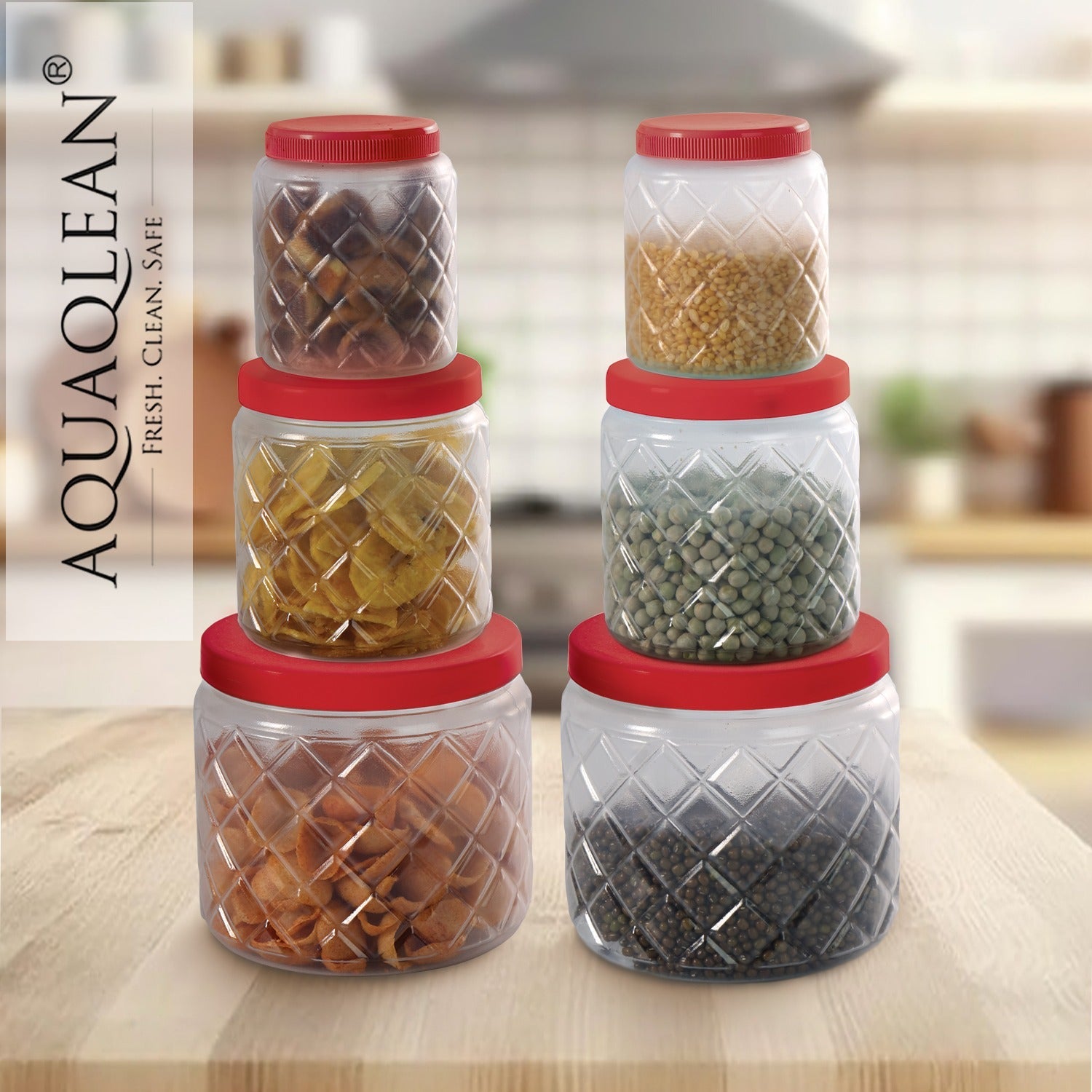AQUAQLEAN Frosty Diamond Food Grade Plastic Storage Jar and Container Set, 6 Pieces, (2 x 1100ml, 2 x 600ml, 2 x 300ml)AQUAQLEAN STOREFRONT