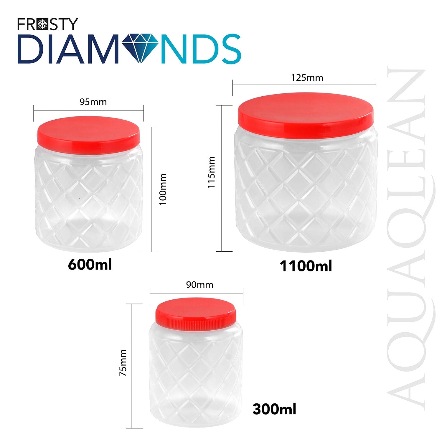 AQUAQLEAN Frosty Diamond Food Grade Plastic Storage Jar and Container Set, 6 Pieces, (2 x 1100ml, 2 x 600ml, 2 x 300ml)AQUAQLEAN STOREFRONT