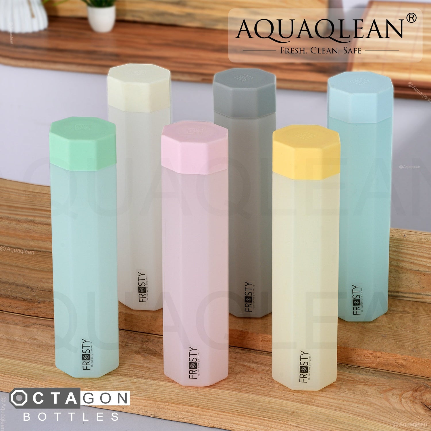 AQUAQLEAN Frosty Food Grade Plastic OCTAGON Fridge Water Bottle Gift Set(6 pieces, 1L,Assorted) | 1000 milliliterAQUAQLEAN STOREFRONT